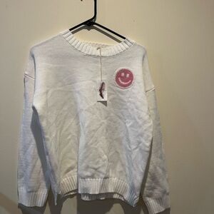 Jessica Simpson White Pink Smiley Face Crewneck Sweater